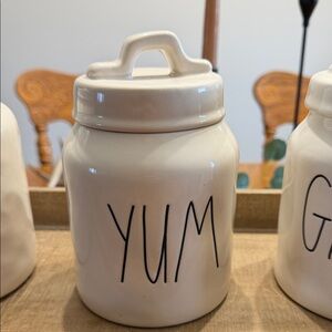 Cream Ceramic Jar with 'YUM' Text